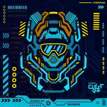 Motocross helmet trail fullface adventure cyberpunk blue design with dark background. Abstract technology vector illustration.