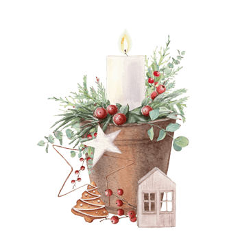 Christmas, Holiday, New year design. Christmas tree, berry, orange, candle, flowers. png