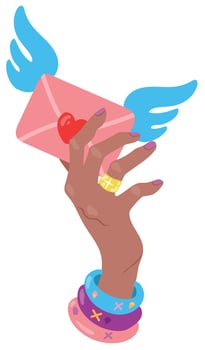 Woman's hand holds love letter. Hand drawn vector illustration. Suitable for website, postcards, stickers.