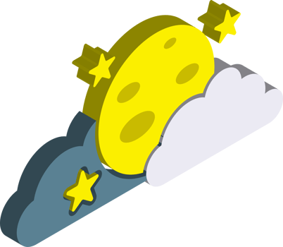 moon and clouds illustration in 3D isometric style png