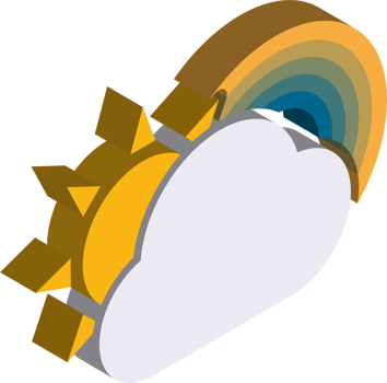 clouds and rainbow illustration in 3D isometric style png