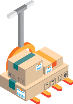 Boxes over cart illustration in 3D isometric style png