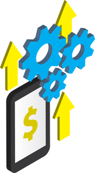 Smartphones and cogs illustration in 3D isometric style png