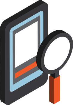 smartphone and magnifying glass illustration in 3D isometric style png