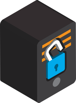server and lock illustration in 3D isometric style png