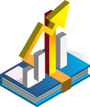 stock charts and books illustration in 3D isometric style png