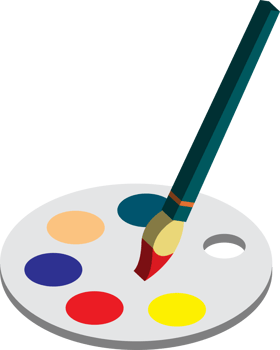 Paintbrush and palette illustration in 3D isometric style png