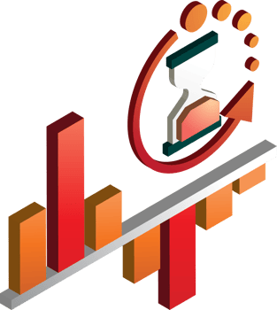 Stock chart and hourglass illustration in 3D isometric style png
