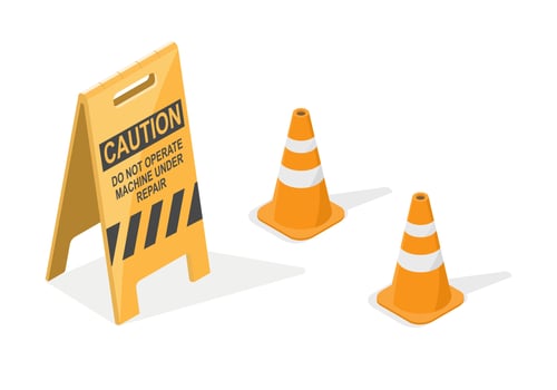 Warning Plate Maintenance concept isometric industrial worker on white background isolated vector