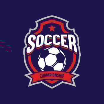 Soccer Red color Football Badge Logo Design Templates Sport Team Identity Vector Illustrations isolated on blue Background