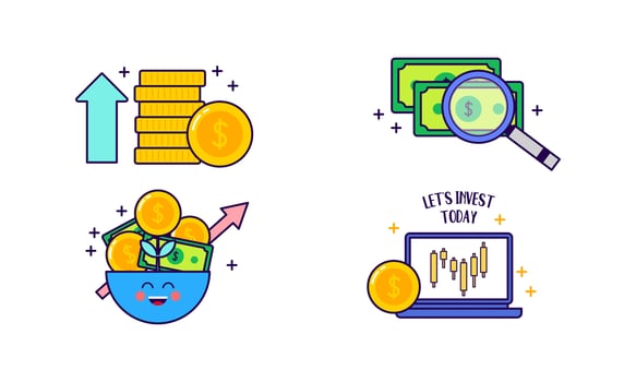 Kawaii finance sticker of business and finance elements. Doodle finance sticker vector