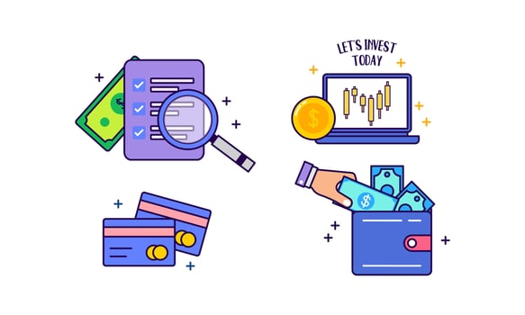 Kawaii finance sticker of business and finance elements. Doodle finance sticker vector