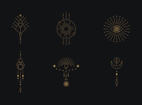 Set of moon and sun line art. Minimal boho linear symbols. Celestial mystic element. Vector line art illustration.