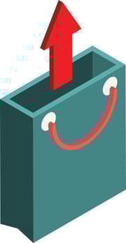 Shopping bag and up sign illustration in 3D isometric style vector