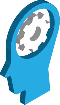 head and cog illustration in 3D isometric style vector