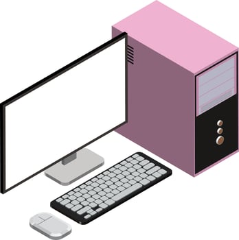 desktop computer illustration in 3D isometric style vector