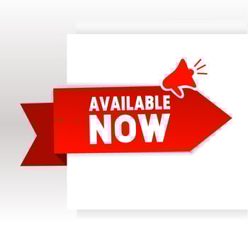 Available now label, badge, seal, ribbon, banner, icon. Available now. Special offer available now. Flat style vector illustration.