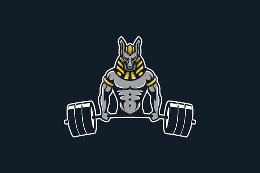 mascot logo Anubis fitness with barbell vector
