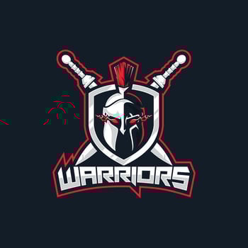 warrior helmet logo with shield and sword vector
