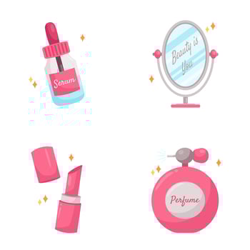 serum mirror lipstick perfurme make up beauty woman sticker illustration set vector