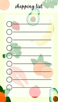 Food shopping list template. Vector colorful printable reminder for food store customer. Blank personal planner of meal purchases