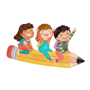 Watercolors, the children sit happily on pencils. png