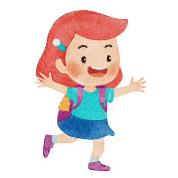 Watercolor cute girl going to school png