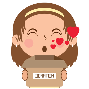 girl in love face holding box of donate cartoon cute png