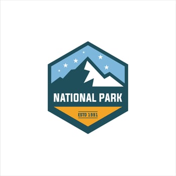 Mountain labels. Hiking emblems, mountains emblem badges and outdoors hill travel label. vector