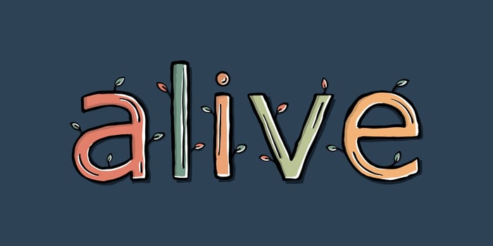 Hand drawing of alive letter with leaves vector