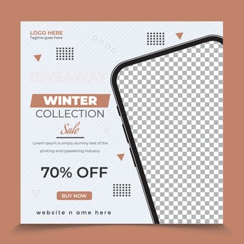 Giveaway Winter Fashion collection mega discount offer promotional square web post design template vector