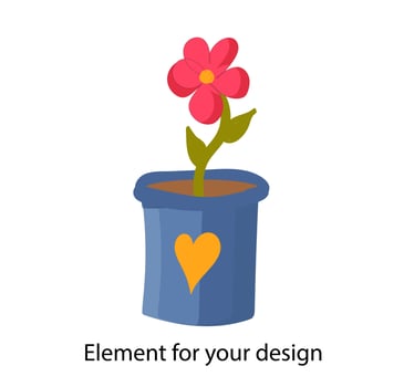 A cute pot with a plant. Pink flower .Vector illustration on white isolated background. Element for your design. vector