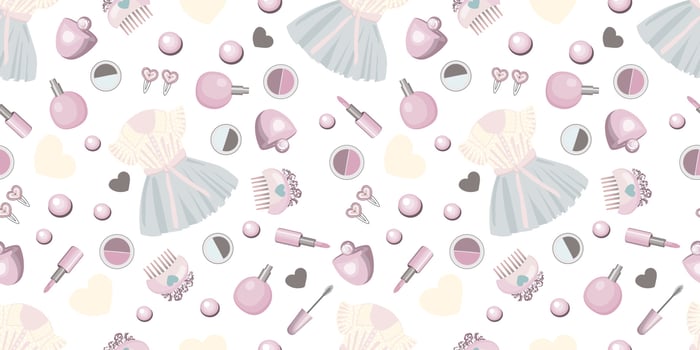 Isolated dress and accessories for the doll. Princess outfit. seamless pattern vector