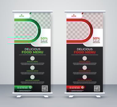 Food and restaurant roll up banner design template menu corporate business company rackcard, stand banner, and x banner design vector