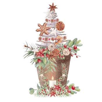 Christmas, new year, Holiday decor.  Christmas tree, orange, berry, botanical, plants, gingerbread cookies. png