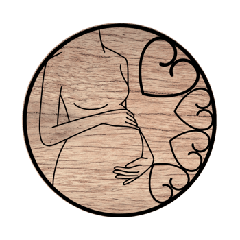 Pregnant women with hearts. Wooden background. Circle icon, design elements. png
