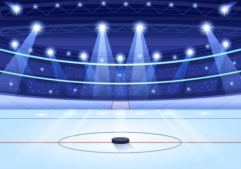 Ice Hockey Player Sport with Helmet, Stick, Puck and Skates in Ice Surface for Game or Championship in Flat Cartoon Hand Drawn Templates Illustration vector