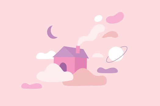 Cute house above the cloud in fantasy theme. Naive illustration design vector