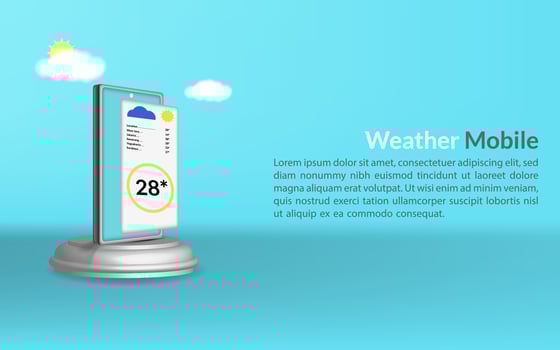 3d weather realistic vector , template website landing page on mobile set icon illustration , design snowflake handphone on podium
