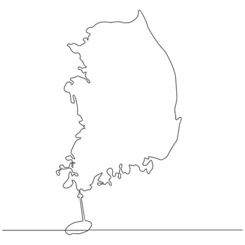 Continuous line drawing of map South Korea vector line art illustration