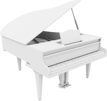 White grand piano, musical instrument. 3d rendering. PNG icon on transparent background.