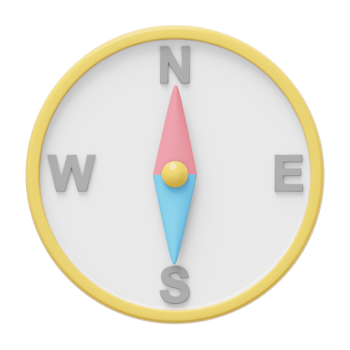 Simple pastel compass, navigation, direction finding. 3D rendering. PNG icon on transparent background.