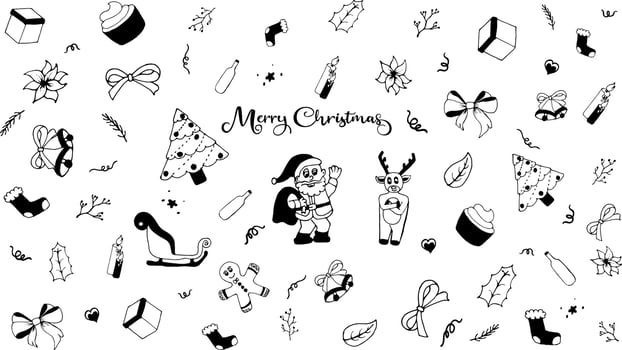 hand drawn christmas object background, merry christmas and happy new year vector