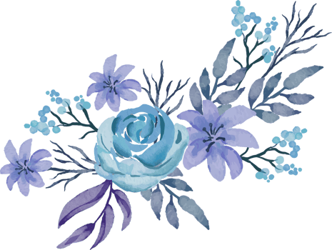 beautiful arrangement of purple and blue flowers and leaves watercolor illustration png