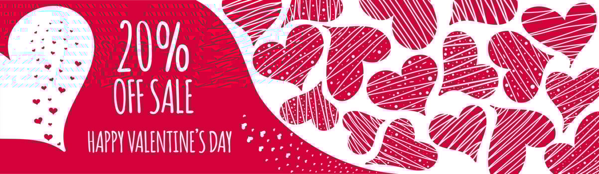 Valentine's Day Sale. Banner or poster with many pink hearts. vector
