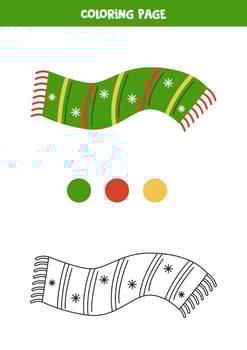 Color red and green winter scarf. Worksheet for kids. vector