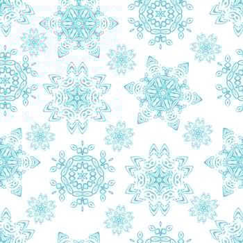 Seamless pattern with blue christmas snowflakes on white background. vector