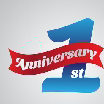 anniversary 1st banner design with blue and red. suitable for greeting card, banner, poster, etc . vector illustration