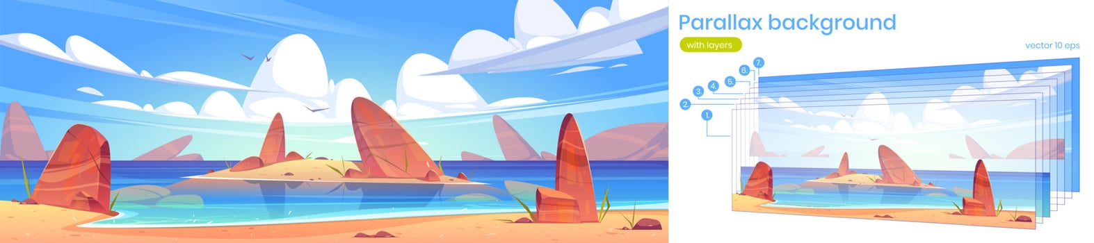 Parallax background with sea shore landscape vector