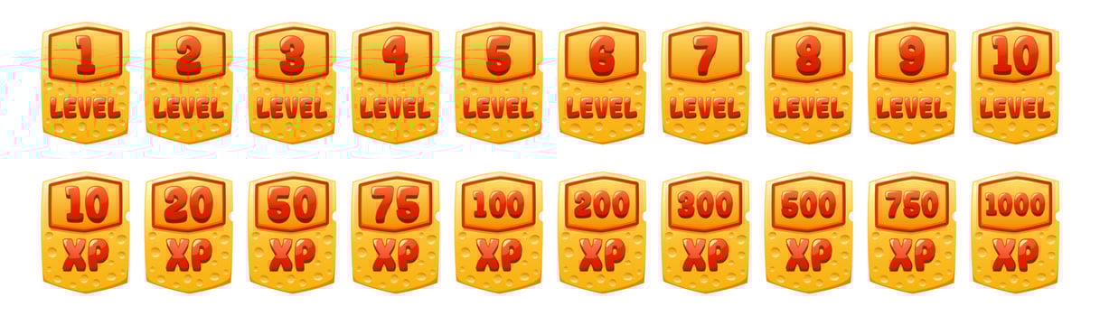 Set of cheese game level ui icons score experience vector